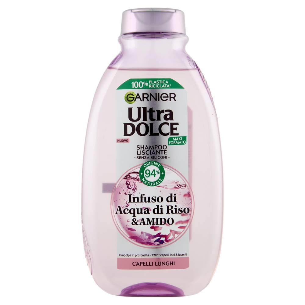 Garnier Ultra Dolce Infuso di Acqua di Riso & Amido, Shampoo Lisciante 300 ml